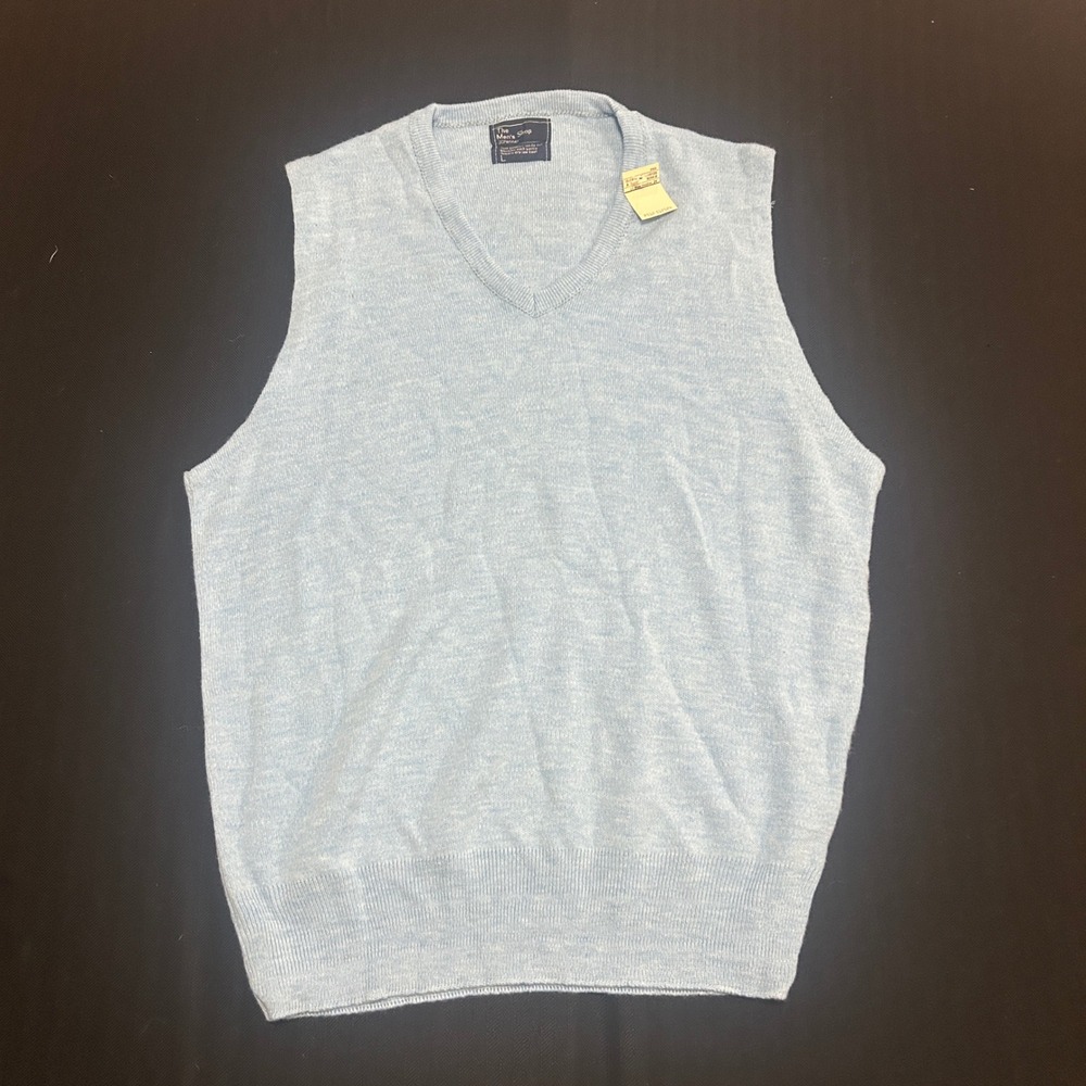 Vintage JCPenney The Mens Shop Light Blue Heather V-Neck Sweater Vest Large